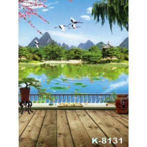 Chinese Style Gardens Pond Pavilion Landscape Scenic Vinyl Photo Backdrops