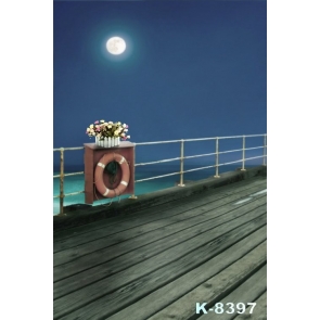 Moonlight Deck of Ship Boat at Sea Scenic Photography Background Props