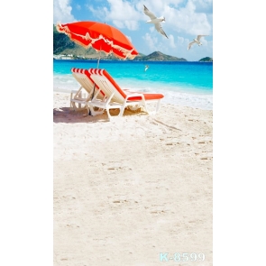 Leisure Chairs Seagulls by Seaside Beach Photo Backdrop