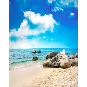 Blue Sky Sea Rocks by Seaside Beach Camera Backdrops