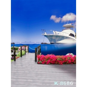 Wood Harbor Roses White Ferry Steamer Photo Prop Background