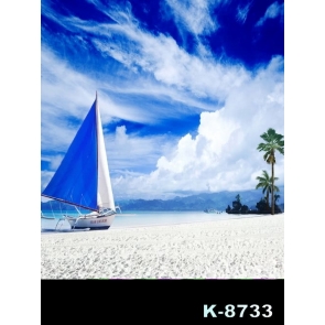 White Clouds Boat Sand Beach Photography Background Props