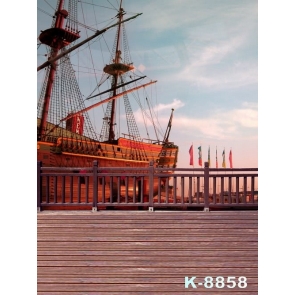 Large Wood Ship by Harbor Scenic Photo Prop Background