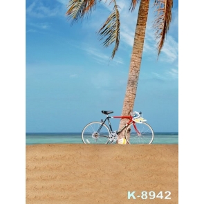 Bicycle by Coconut Tree Seaside Beach Photo Backdrops