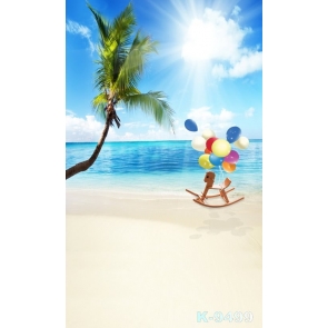 Colorful Balloons Wooden Horse Coconut Tree Beach Photo Backdrop