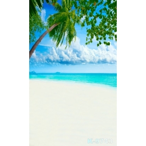Scenic Green Trees Blue Sea Beach Photography Background Props