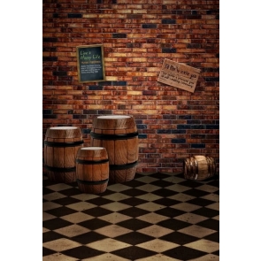  Beer Wooden Barrel Vintage Brick Wall Backdrops