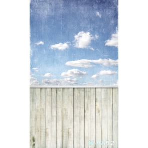  Blue Sky White Cloud Wooden Floor Combination Vinyl Stage Backdrop