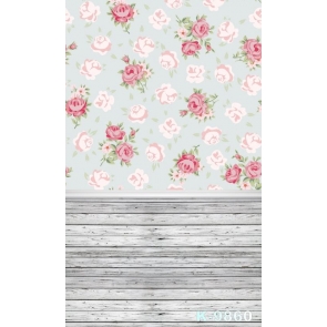  Flower Background Wall Wooden Floor Vinyl Photography Stage Backdrop