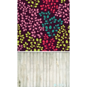 Multicolor Leaves Wine Red Background Plank Floor Personalized Backdrop
