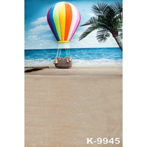 Summer Hot Air Balloon by the Seaside Scenic Vinyl Photography Backdrops