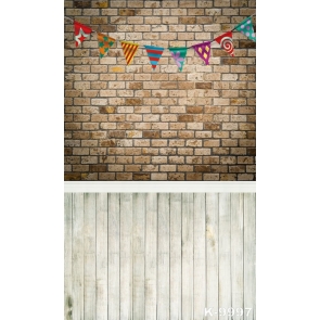 Brick Wall Wooden Floor Small Flags Combination Vinyl Attractive Backdrop