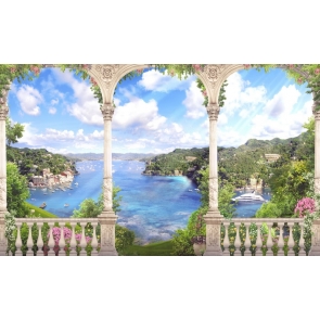 Beautiful Lakeside Roman Column Paris Scenic Backdrop Stage Wedding Photography Background Prop