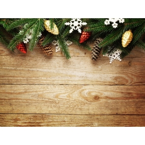 Christmas Leaf Pine Fruit Rustic Wood Christmas Backdrop Party Photography Background