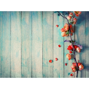 Light Blue Wood Backdrop With Flowers Baby Shower Photography Background