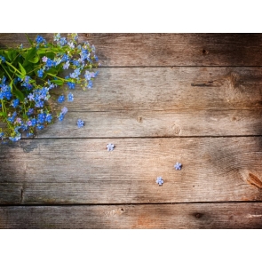 Rustic Wood Backdrop With Blue Flowers Photography Background