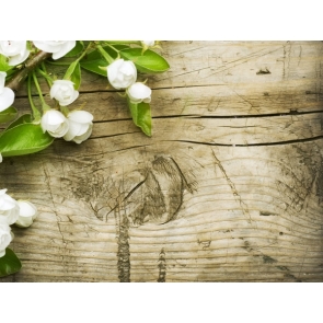 Faux Wood Backdrop With White Flowers Backdrop Baby Shower Photography Background