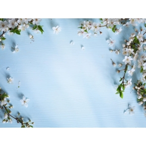 Vintage Blue Wood Plank Backdrop With Flowers Photography Background