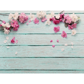 Light blue Wood Backdrop With Flowers Backdrop Baby Shower Photography Background