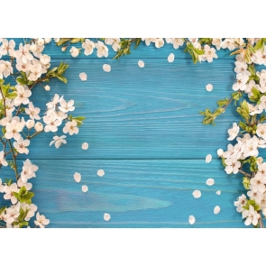 Blue Wood With Flowers Wedding Backdrop Bridal Photography Background