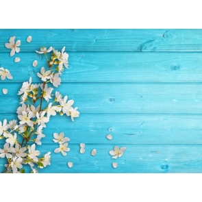 Baby Shower Photography Background Blue Wood Flowers Backdrop