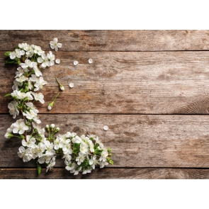 Retro Rustic Wood Plank Flowers Backdrop Photography Background