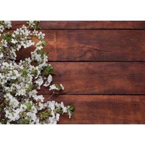 Retro Dark Wood Plank Flowers Backdrop Photography Background