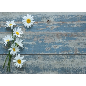 Retro Old Blue Wood Board With Flowers Backdrop Photography Background