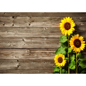 Retro Wood With Sunflower Flowers Baby Shower Backdrop Photography Background