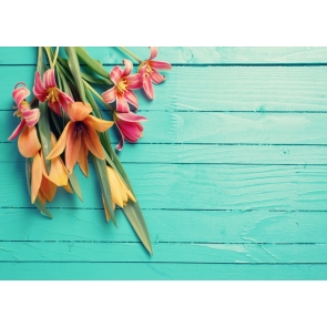 Retro Green Wood Board With Flowers Backdrop Photography Background