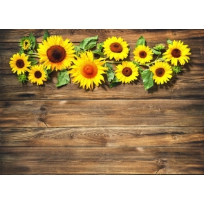 Retro Wood With Sunflower Flowers Backdrop Wedding Brida Photography Background
