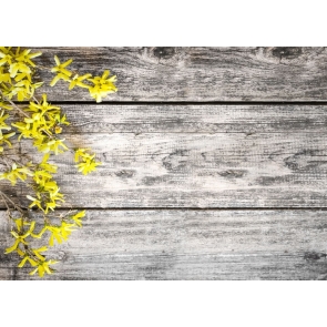 Horizontal Texture Wood Wall Photo Backdrop with Yellow Flowers