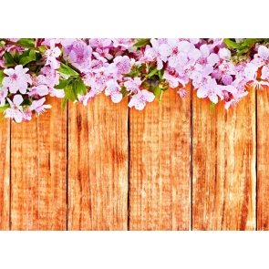 Vertical Texture Brown Wood Photo Prop Background with Pink Flowers on Top