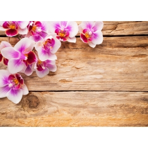 Horizontal Texture Brown Wood Photo Wall Backdrop with Flowers