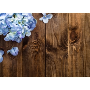 Vertical Texture Wood Photography Photo Backdrops with Blue Flowers