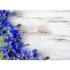 Simple Blue Flowers on Left Wood Wall Background Backdrop