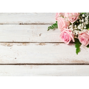 Pink Roses Flowers on Right Top Horizontal Texture Wood Photography Background Props