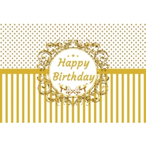 Personalized Gold Polka Dot Striped Happy Birthday Backdrop Party Photography Background