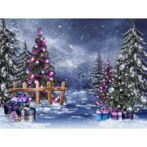 Snowy Christmas Trees Gifts Painted Background Drops for Photography