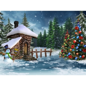 Snowman Christmas Trees Outdoor Scenic Photography Backgrounds and Props