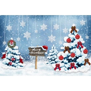 White Snow Christmas Trees Painted Picture Photography Backdrops
