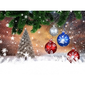 Christmas Balls Tree Leaves Photo Wall Backdrop for Pictures