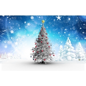 White Snow Christmas Trees Snowflakes Blue Background Camera Backdrops