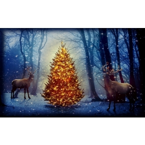 Christmas Tree David's Deer in Forest Photographic Backdrops
