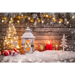 Christmas Tree Candles White Snow Wood Background Photo Backdrop