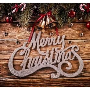 Merry Christmas Bells Balls Wood Background Photo Wall Backdrop