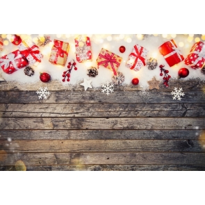 Christmas Gifts Snowflakes Wood Background Photo Backdrop