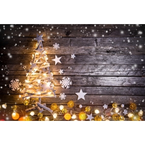 Christmas Tree Lights Snowflakes Wood Background Camera Backdrops