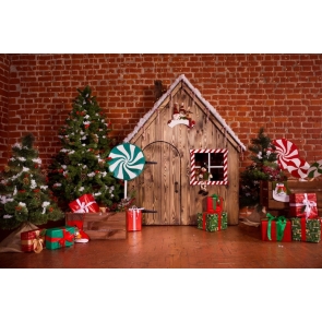 Indoor Red Brick Wall Christmas Tree Gifts Photo Prop Background