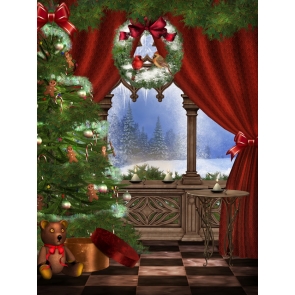 Red Curtain Christmas Tree Background Christmas Backdrops For Stage